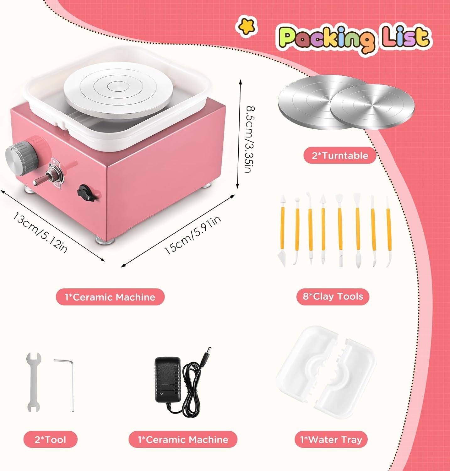 Mini Electric Pottery Wheel Adjustable Speed 2000RPM Kids DIY Ceramic Tool