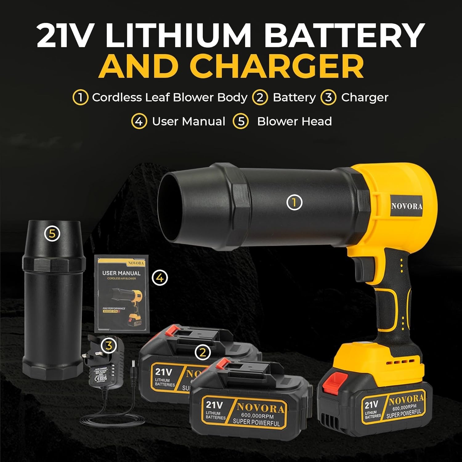 Cordless Leaf Blower 21V High Speed Motor Dual Batteries Digital Display