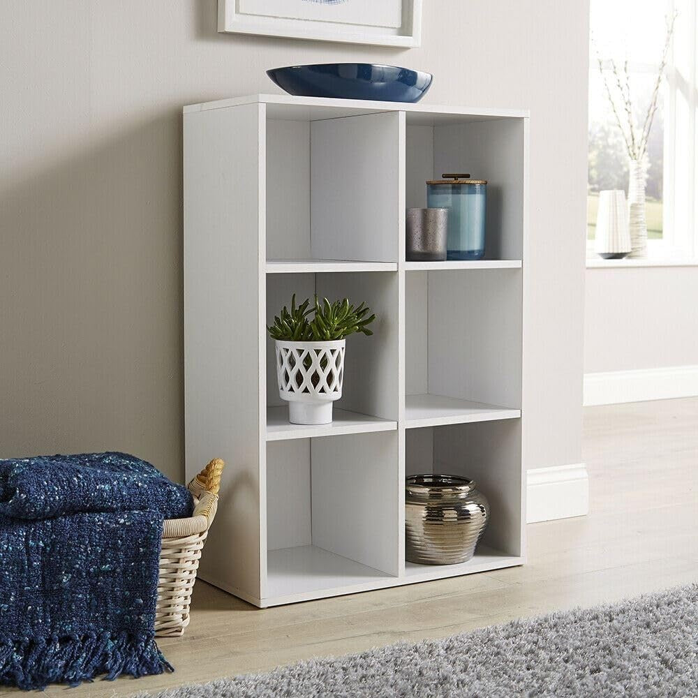 6 Cube Storage Shelf White Wooden Bookcase Display Unit 90cm