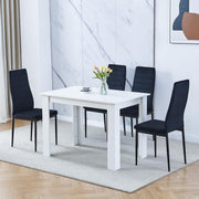 White Dining Set 5-Piece | Compact Kitchen Table & Velvet Chairs