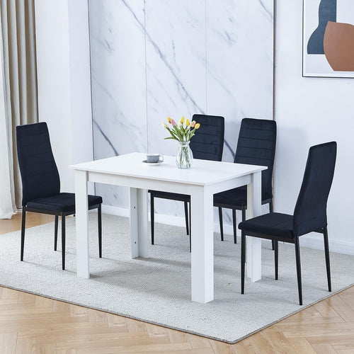 White Dining Set 5-Piece | Compact Kitchen Table & Velvet Chairs