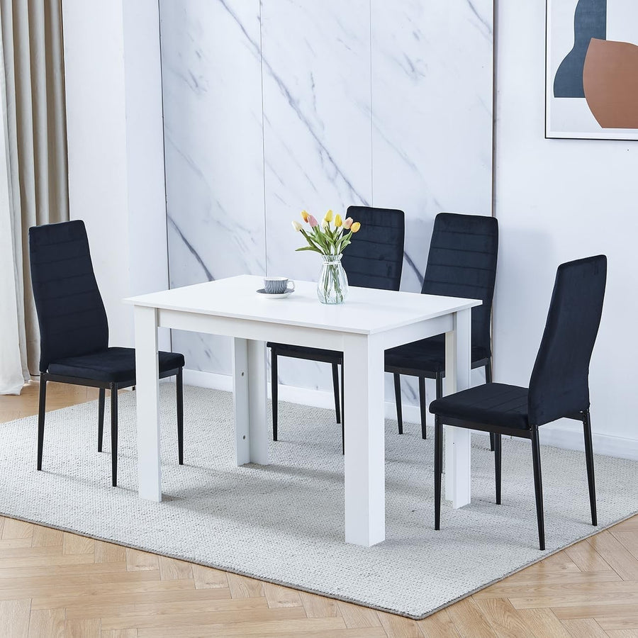 White Dining Set 5-Piece | Compact Kitchen Table & Velvet Chairs