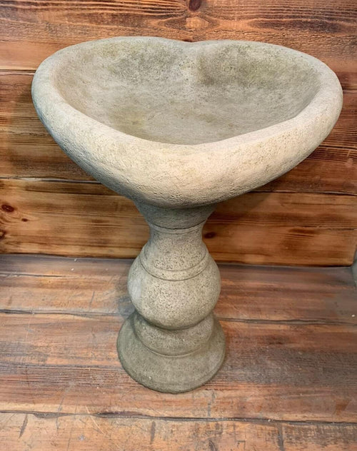 Stone Love Heart Bird Bath | Handcrafted Garden Ornament Statue 50cm