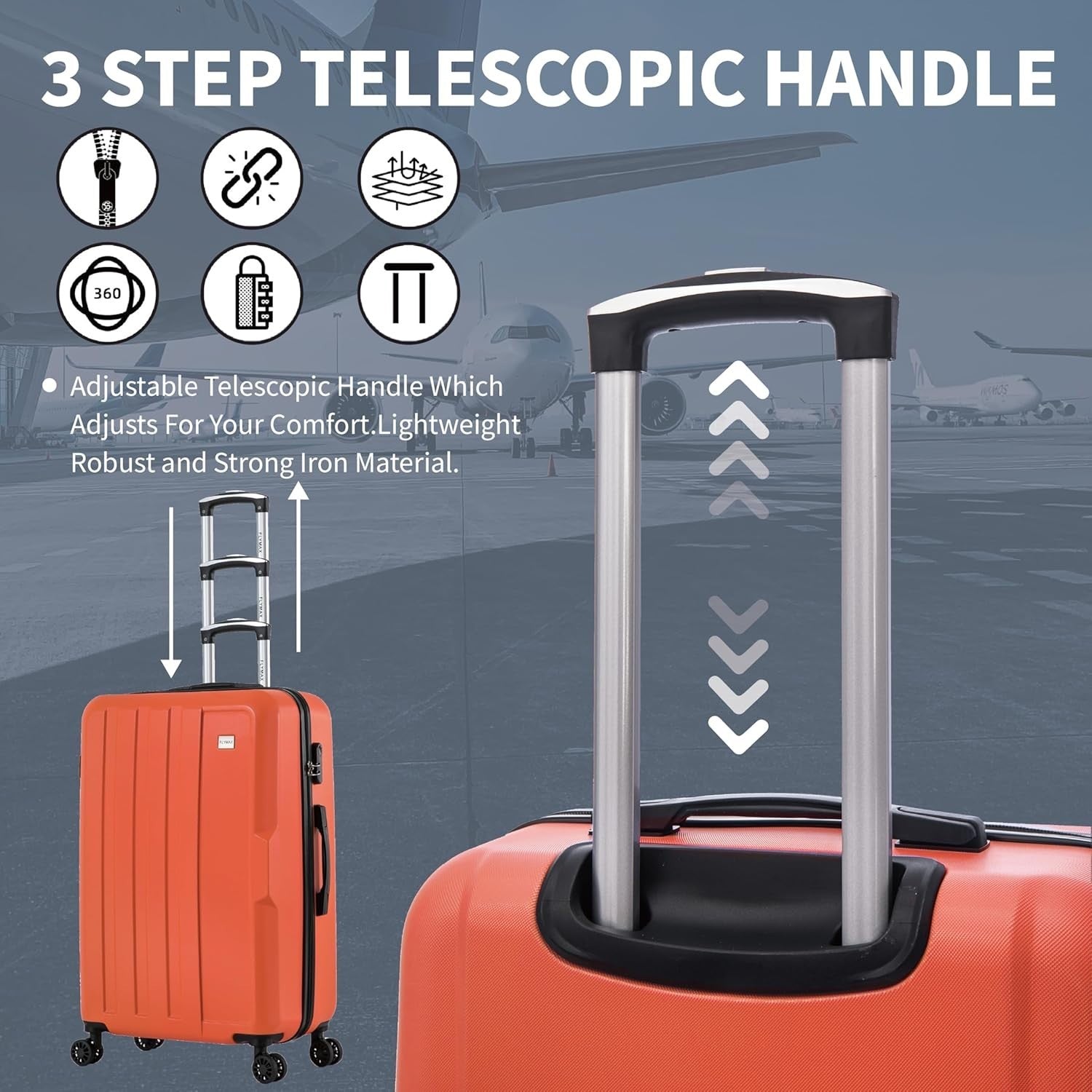Cabin Size Spinner Suitcase 55x40x20 Ultra Light ABS Carry On Case 40L