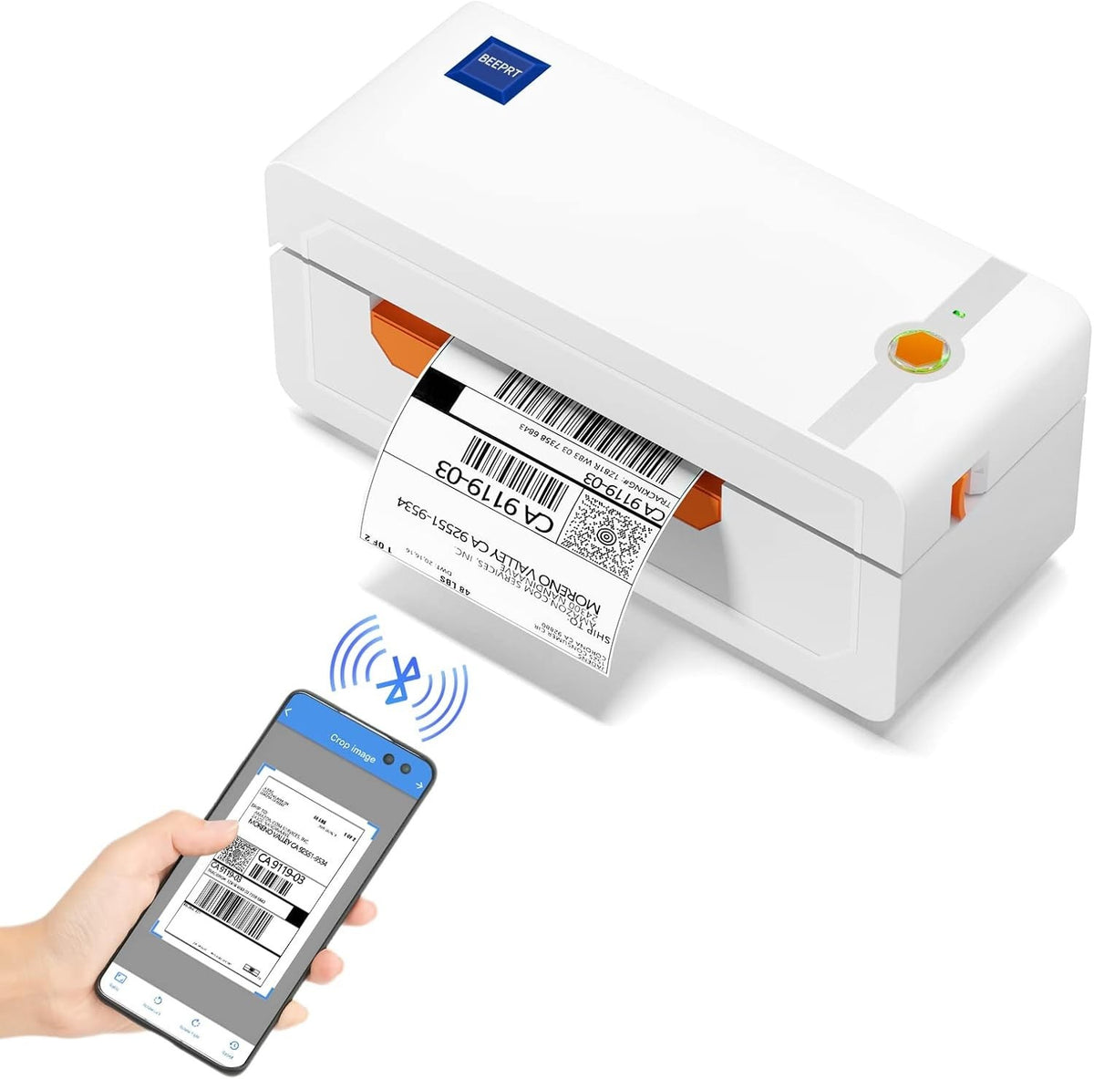 White Bluetooth Thermal Label Printer 4x6, 203DPI, Shipping Labels