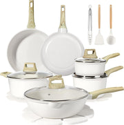 18Pcs White Ceramic Non-Stick Cookware Set with Glass Lids & Utensils, PFAS-Free