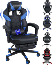Ergonomic Gaming Chair with Footrest Massage 150° Recline Blue