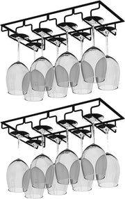Under Cabinet Wine Glass Rack 2 Pack 4 Slot Hanging Stemware Holder Kitchen Bar