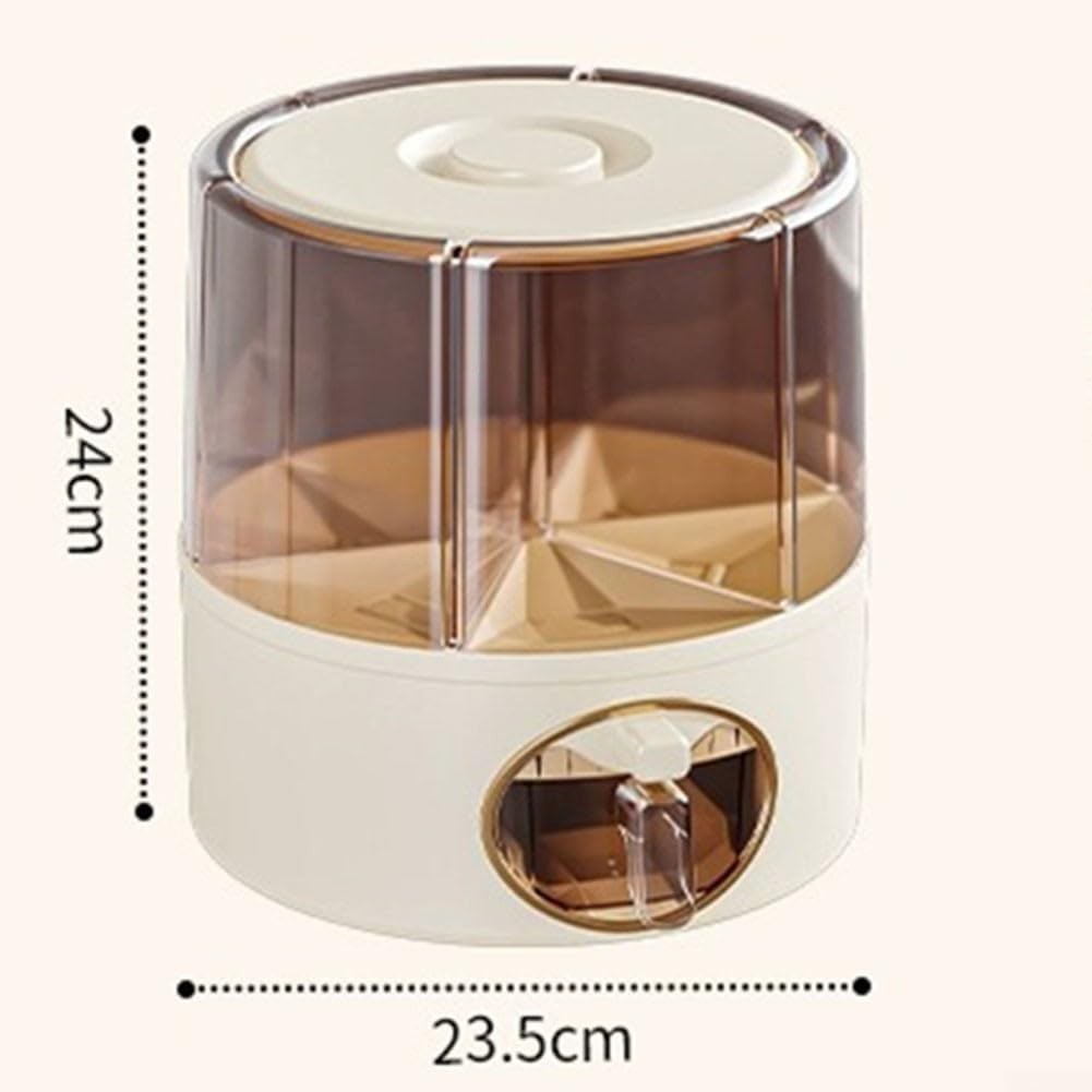 Rotating Rice Storage Container 6 Grid Grain Dispenser Airtight Bin