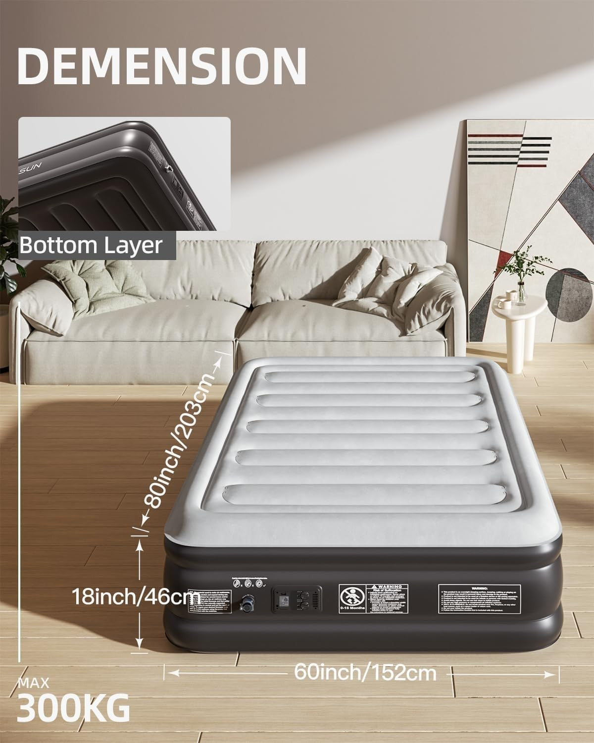 King Size Inflatable Air Mattress with Built-In Pump – Quick Inflate, Portable B