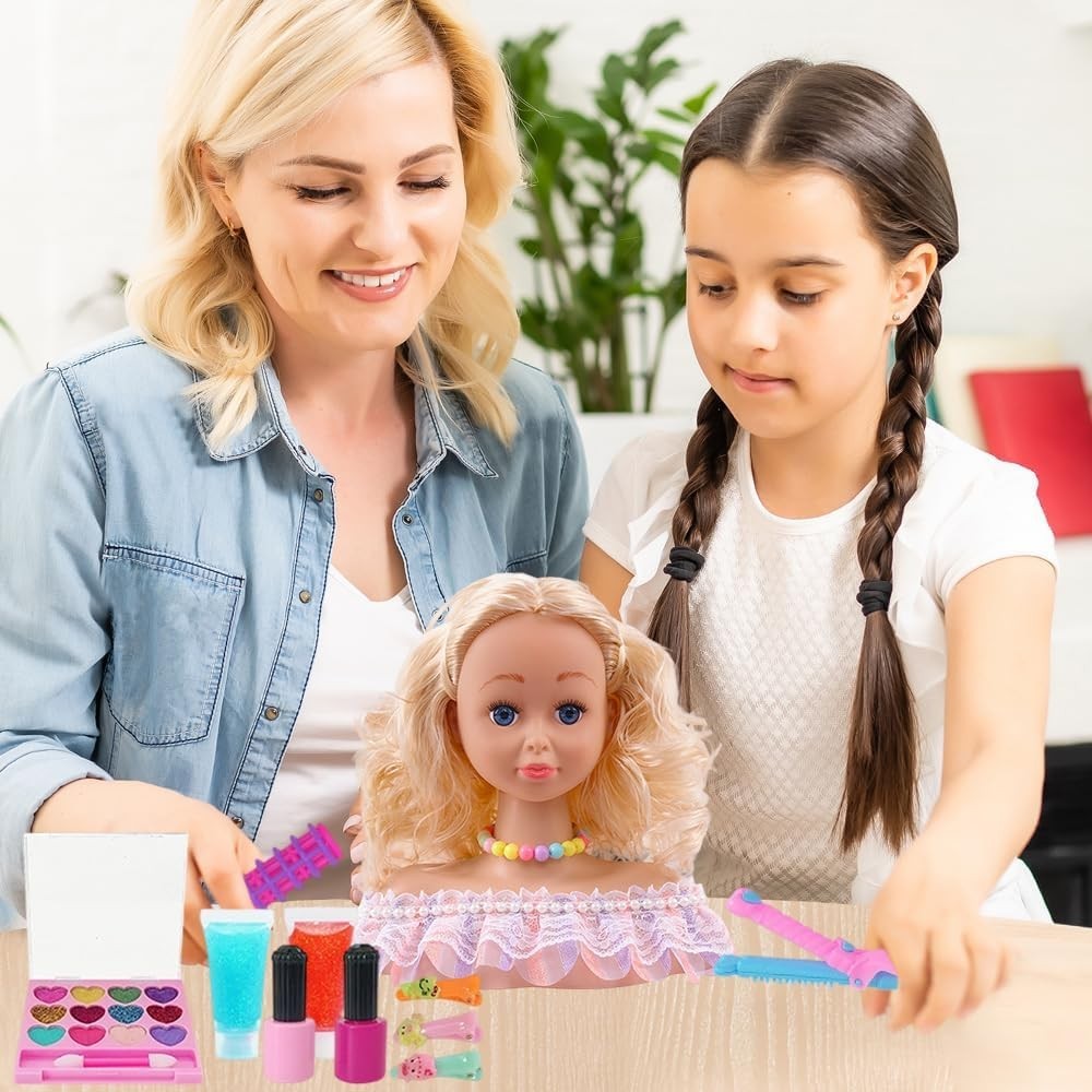 Hair Styling Head Doll Playset with Dryer Makeup Tools 42pcs