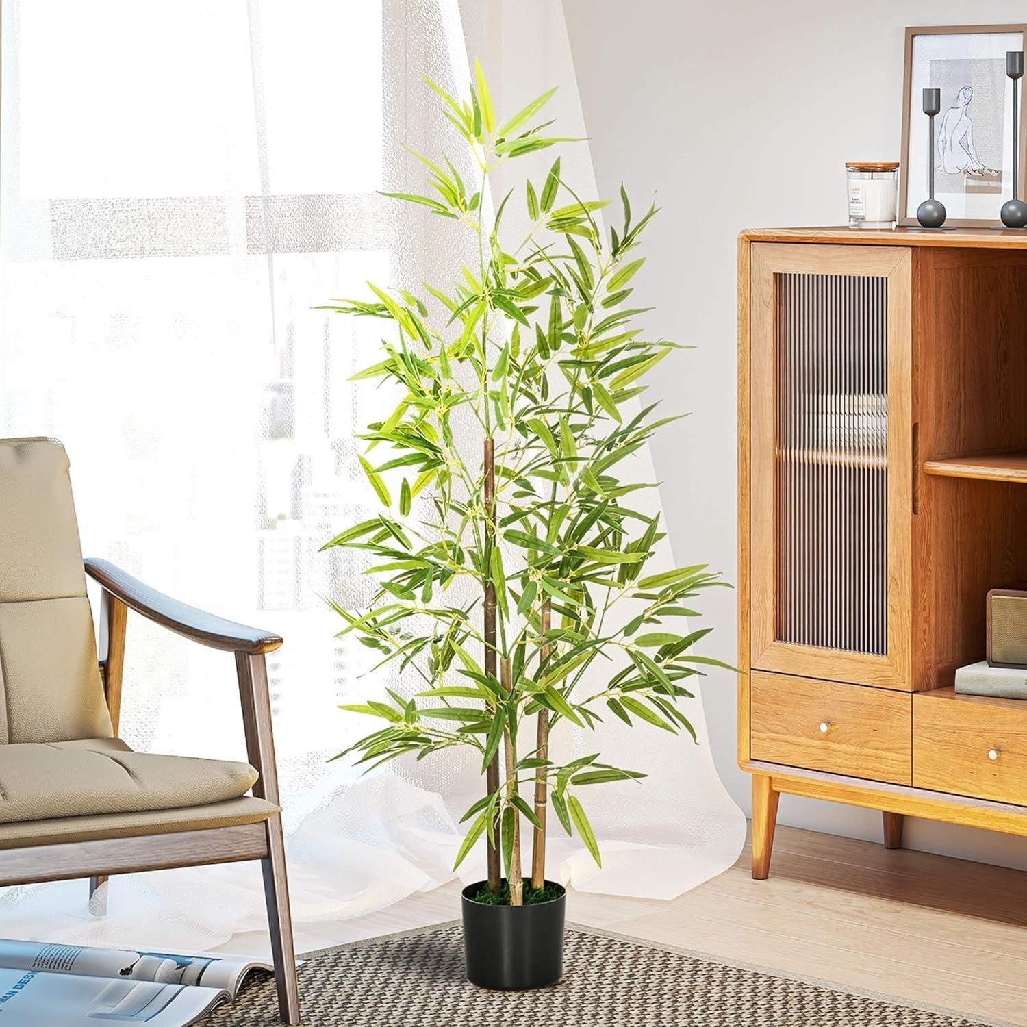 120cm Artificial Bamboo Tree in Weighted Pot Lifelike Indoor Home Garden Decor