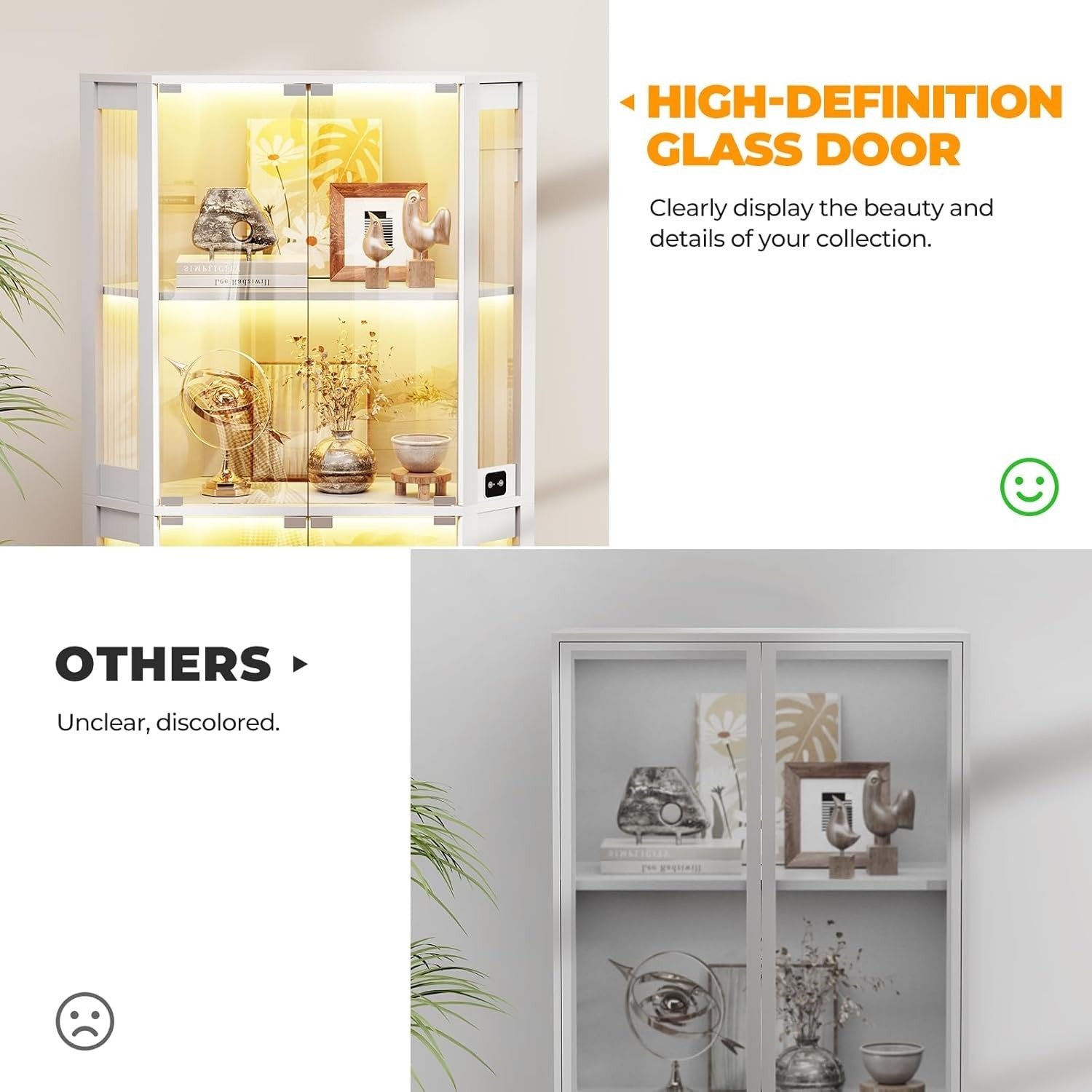 65" LED Corner Display Cabinet Glass Shelves Sensor Light Modern Storage White