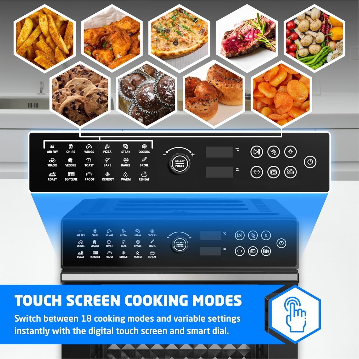 30L Air Fryer Oven Rotisserie 20-in-1 1800W 30-230C Touch Dial Low Oil