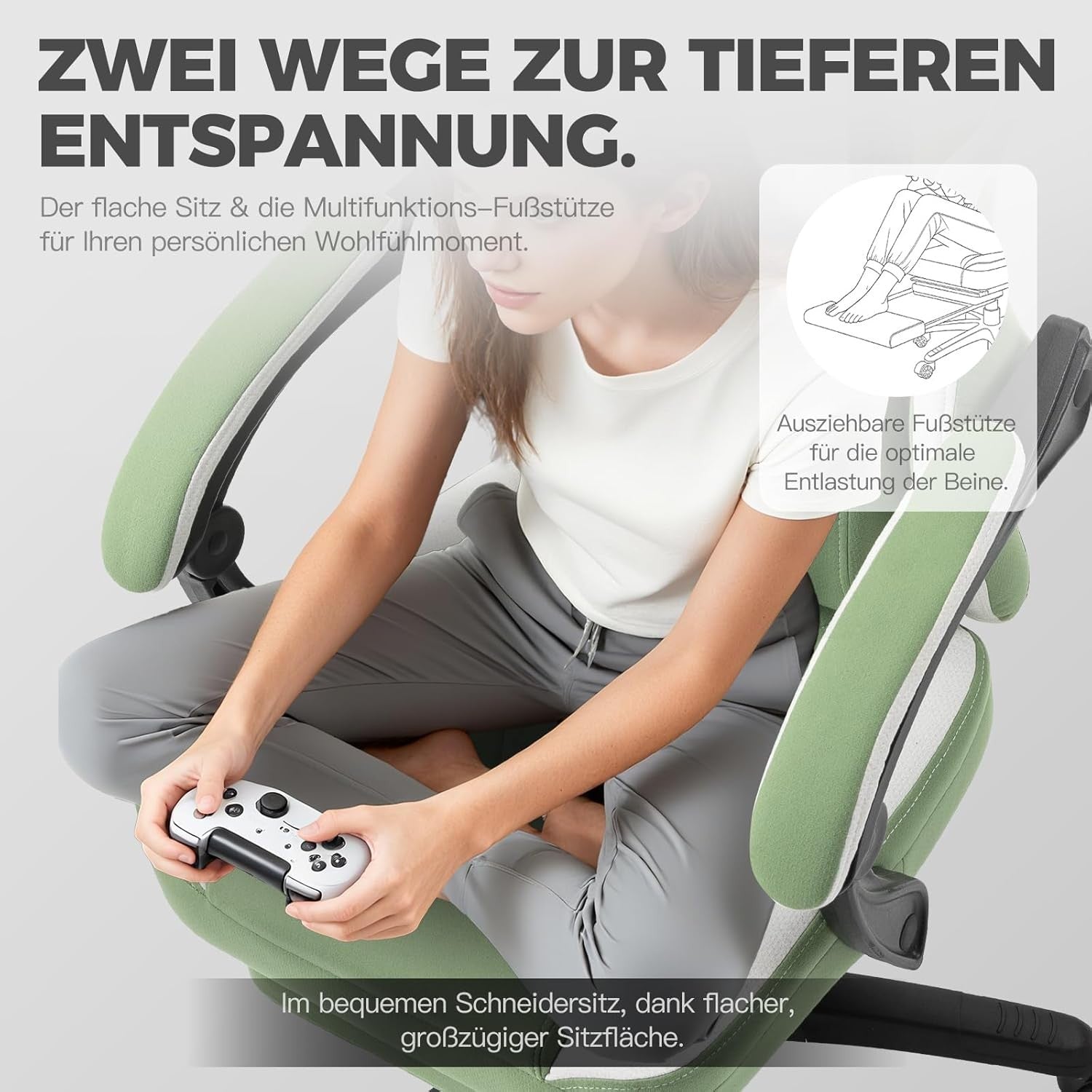 Massage Gaming Chair Fabric Recliner w/ Footrest 150kg Green