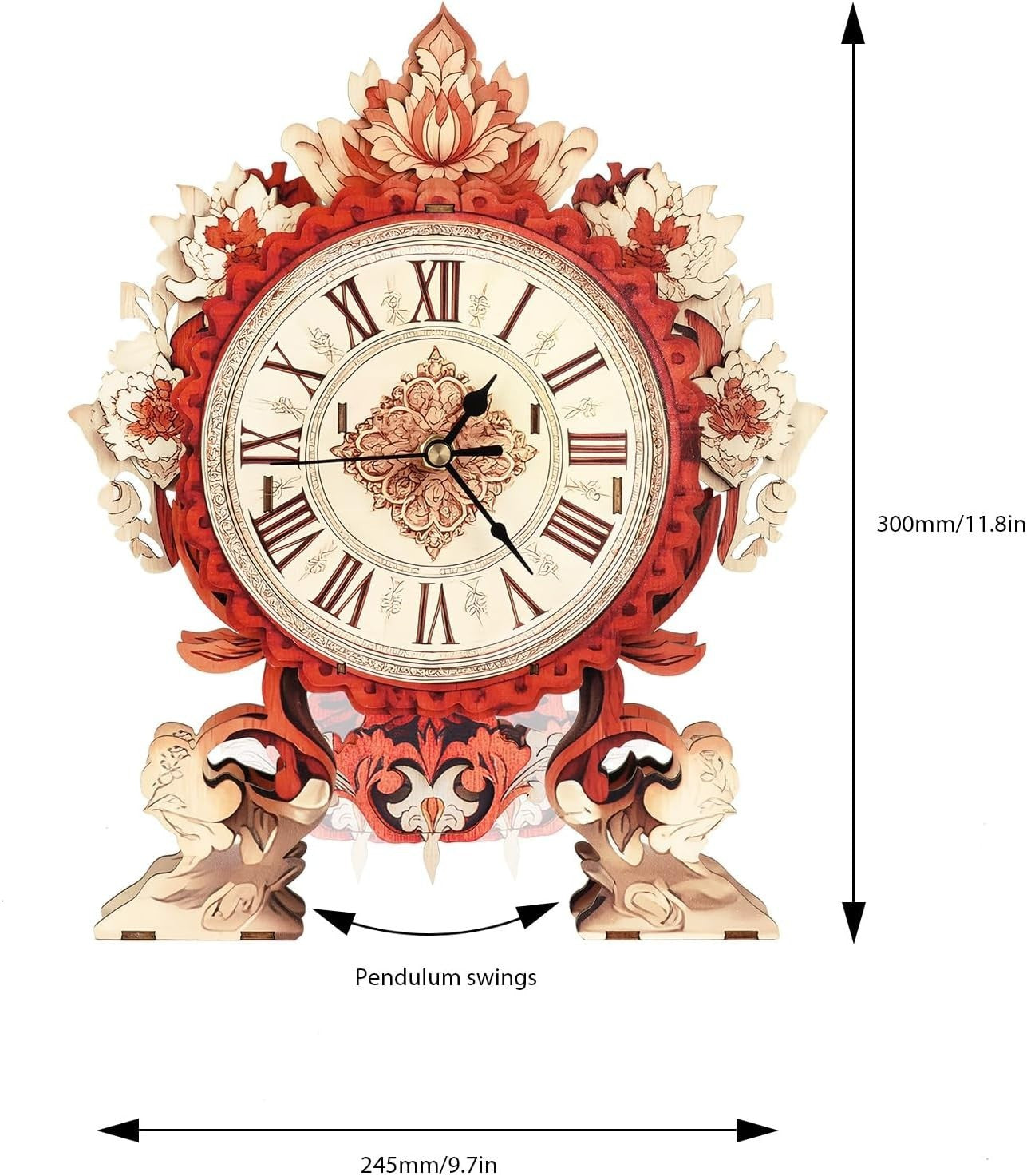 Mechanical Wooden Flame Flower Wall Clock 3D Puzzle DIY Craft Gift