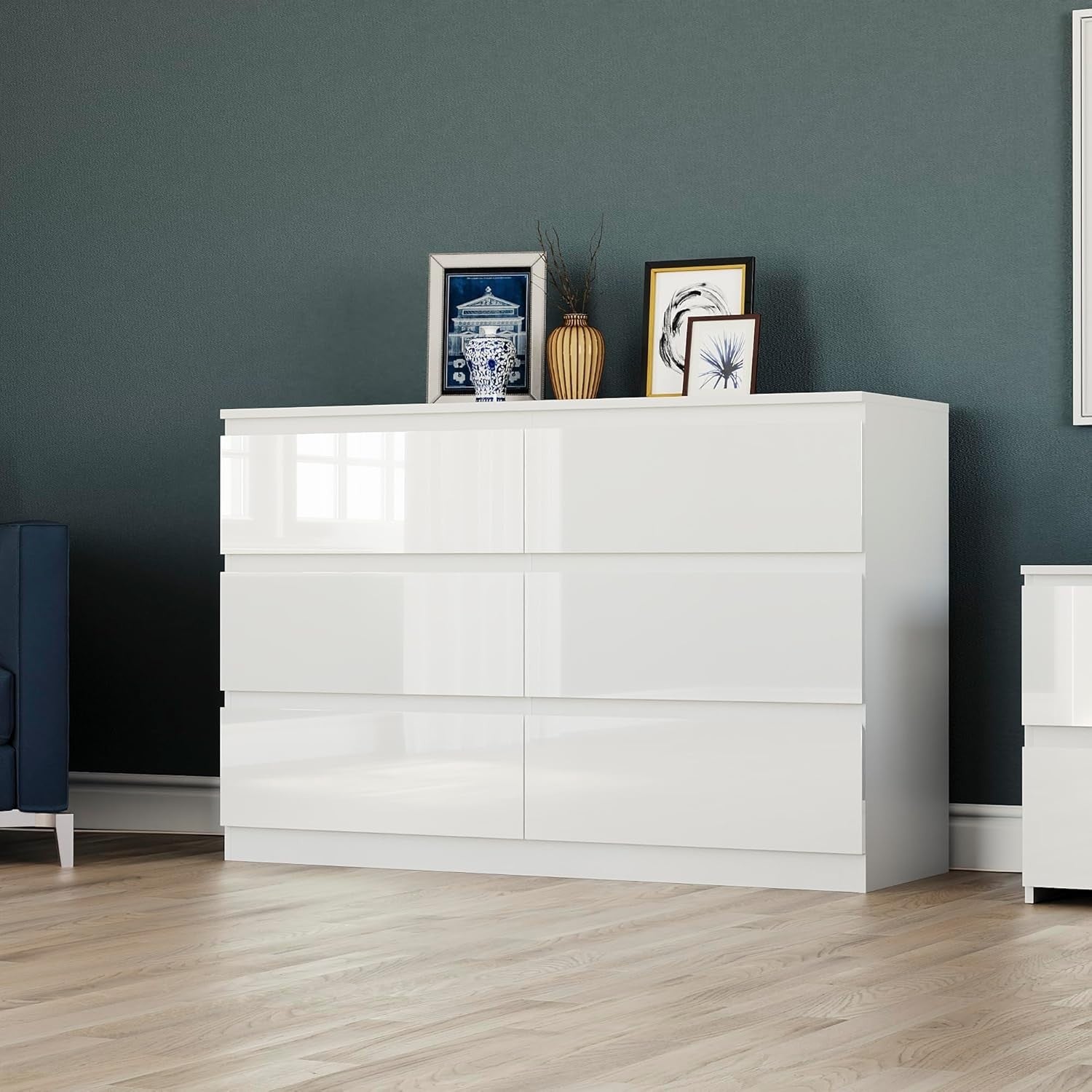 White Gloss 6 Drawer Chest Wide Storage Cabinet Bedroom Hallway Organizer