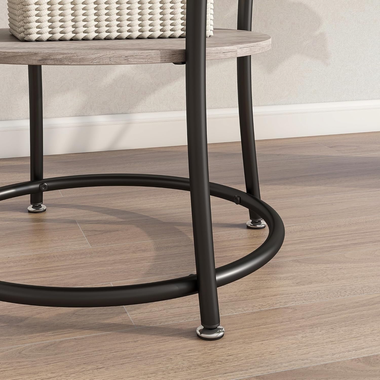 Round 2-Tier Side Table with Storage Shelves, Sturdy Metal Frame, Grey
