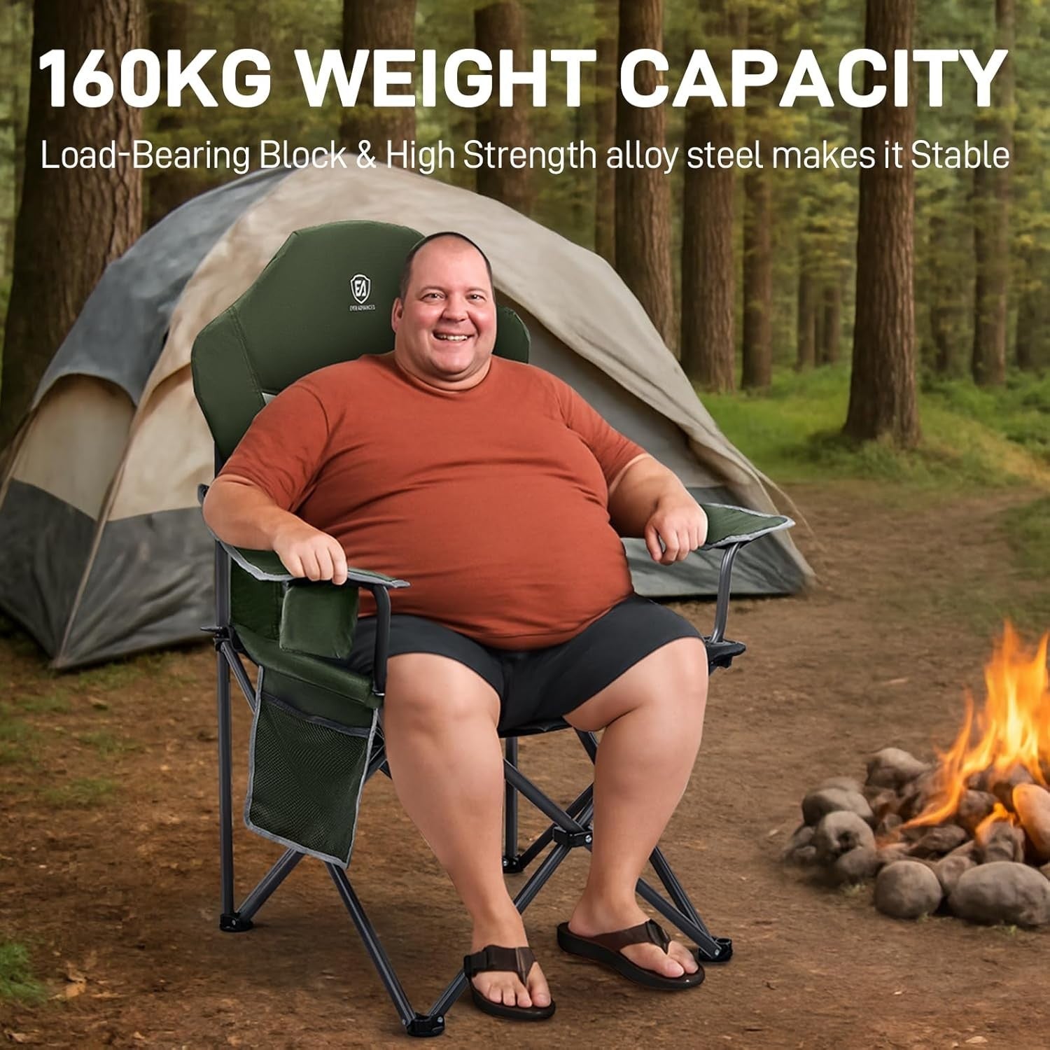 Heavy Duty Folding Camping Chairs Set 2 Cup Holder Padded High Back