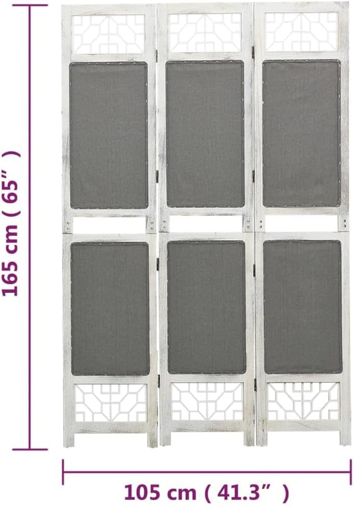 3 Panel Folding Room Divider 105x165cm Grey White Wood Privacy Screen
