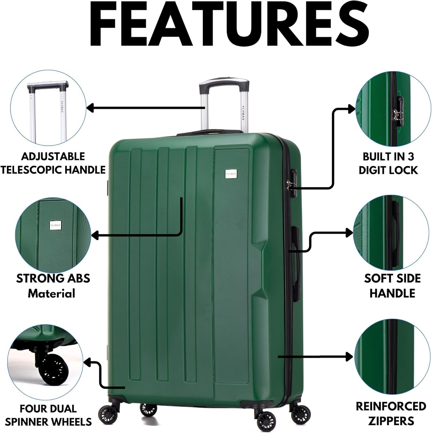 Compact Cabin Travel Case 55x35x20 Ultra Light ABS 4 Wheel Spinner 35L