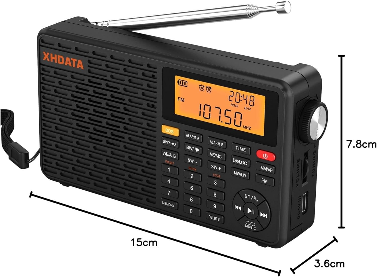 Portable Emergency Shortwave Radio FM AM Bluetooth SOS
