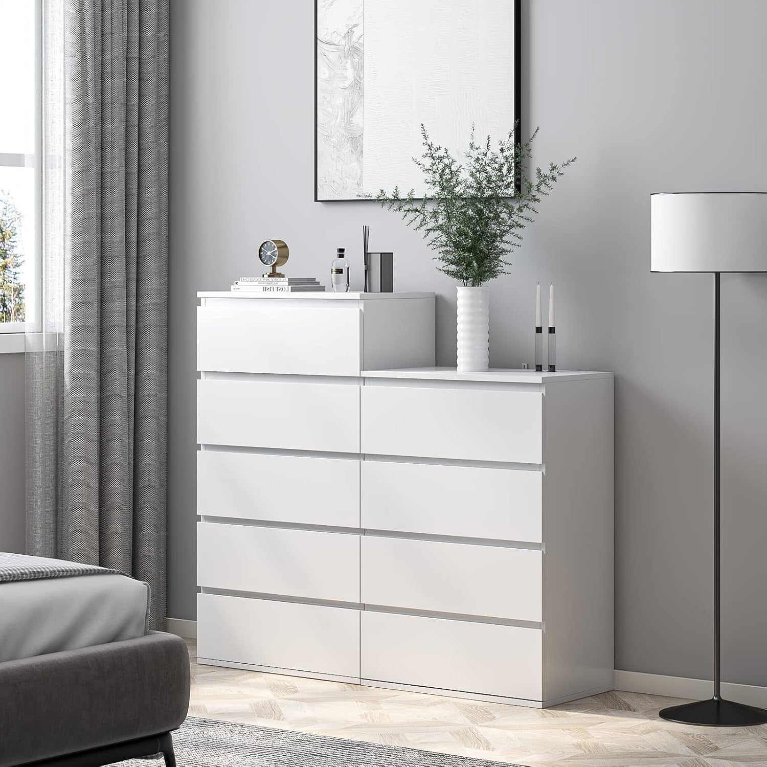 Modern White 4 Drawer Chest Tall Storage Cabinet for Bedroom Office Home