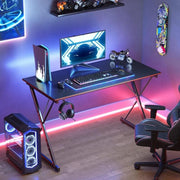 Gaming Desk 120cm with Carbon Fibre Top & Hook – X-Shape PC Gamer Table