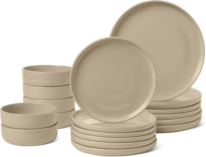 18pc Stoneware Dinner Set Plates Bowls Service for 6 Dishwasher Safe Grey