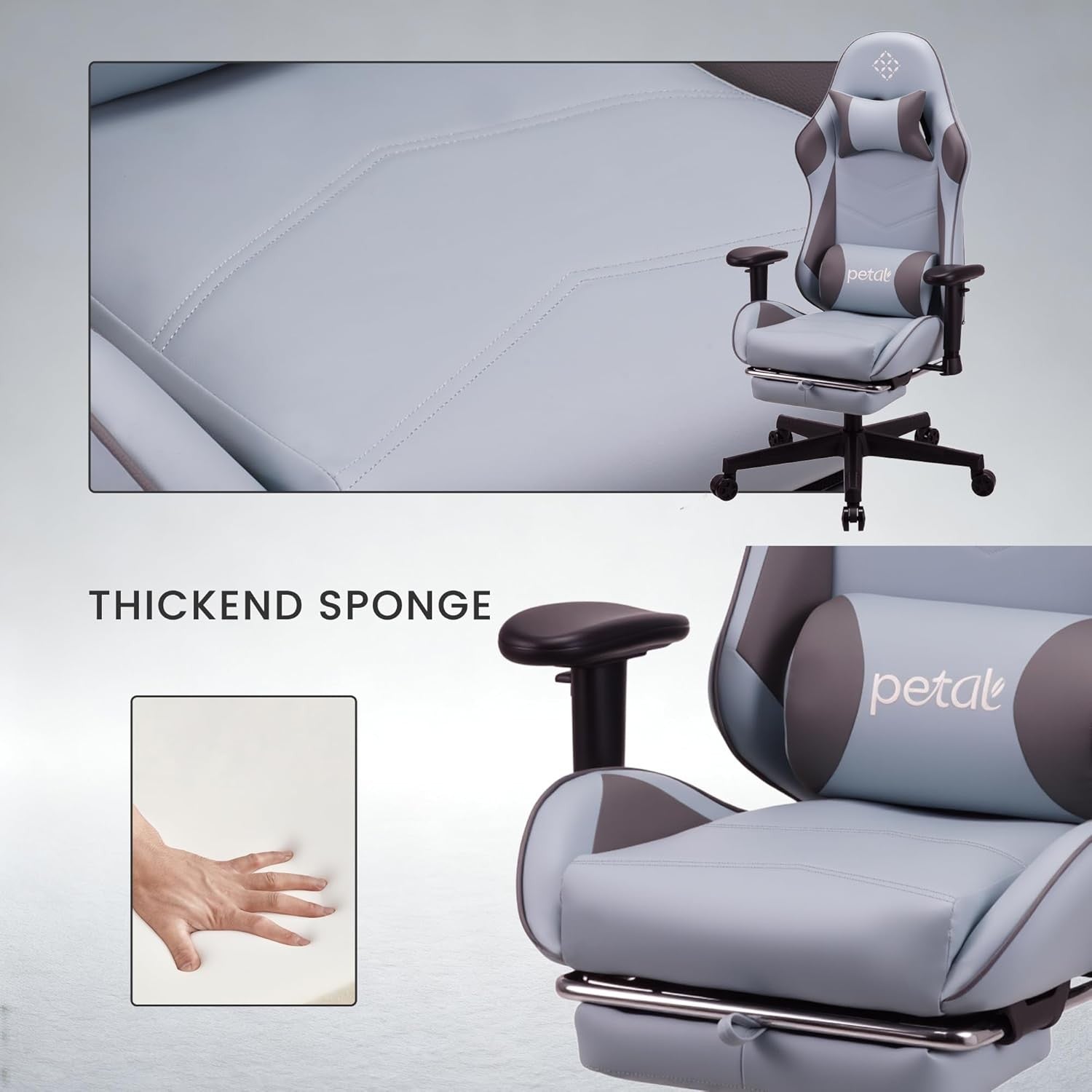 Ergonomic Gaming Chair Recliner w Footrest Lumbar Support Blue