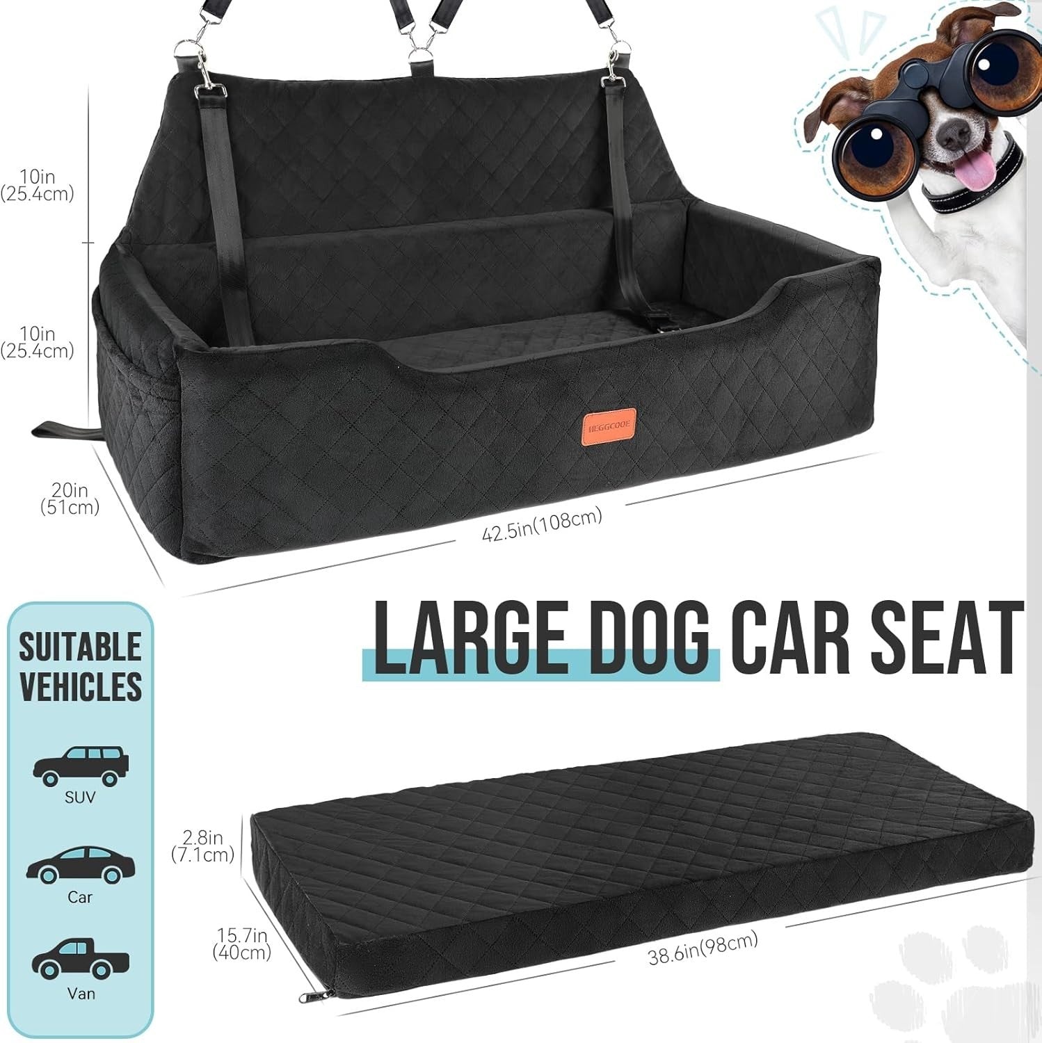 Large Dog Car Seat Bed 100lb Pet Booster Sofa Washable Travel Bed
