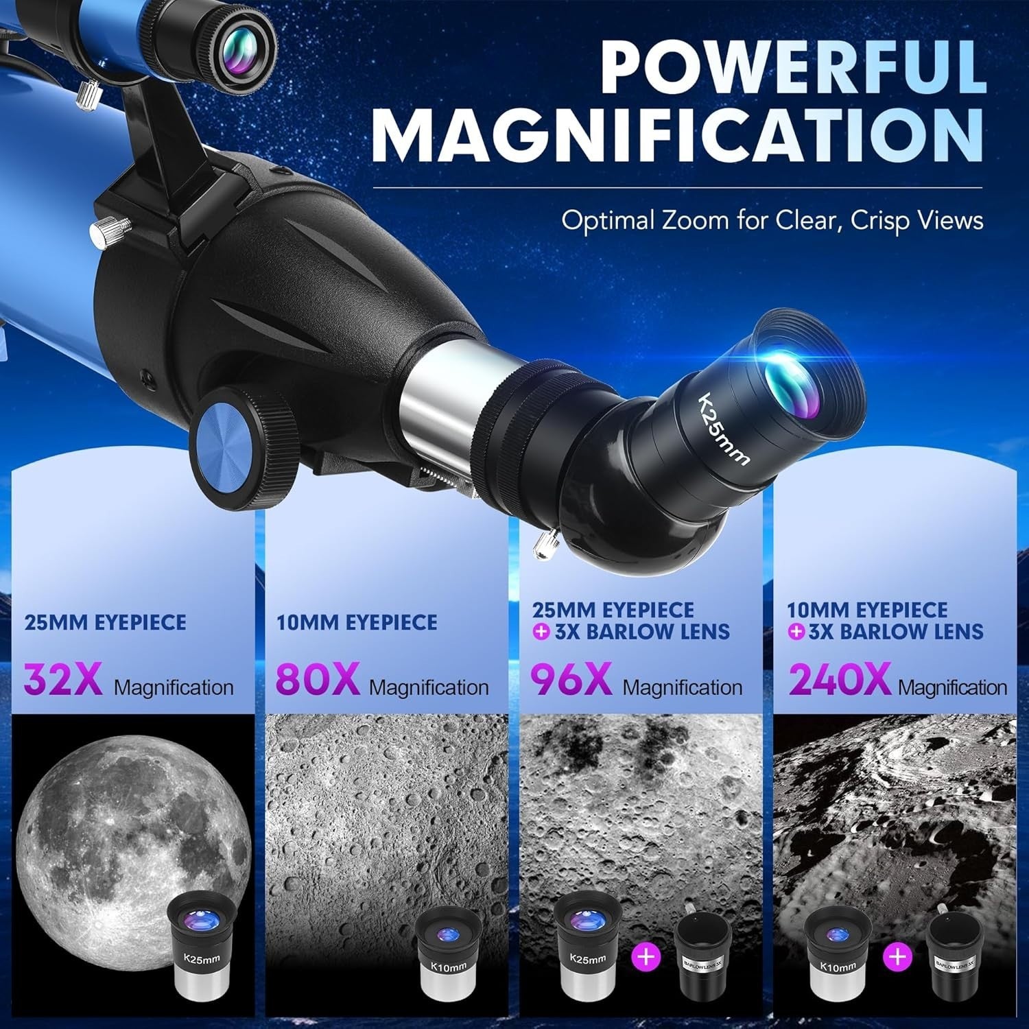 90mm Aperture 800mm Refractor Telescope for Adults & Kids with Tripod