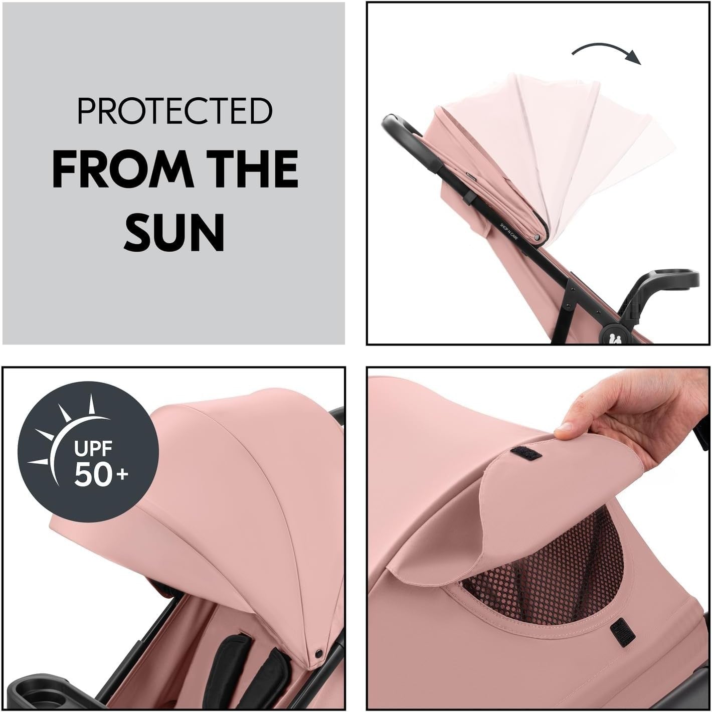 Lightweight Pushchair Foldable Pram Reclining Seat Snack Tray Cup Holder Pink