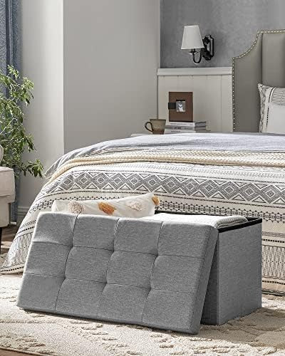 Light Grey Storage Ottoman Bench 76cm Folding Seat Footstool Bed End Stool
