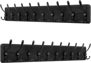 Set of 2 Black Wooden Wall Coat Racks 38" | Rustic Heavy Duty 10 Hook Organizer