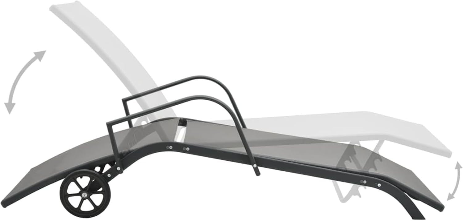 Adjustable Outdoor Sun Lounger with Wheels, Water-Resistant Textilene & Steel Fr
