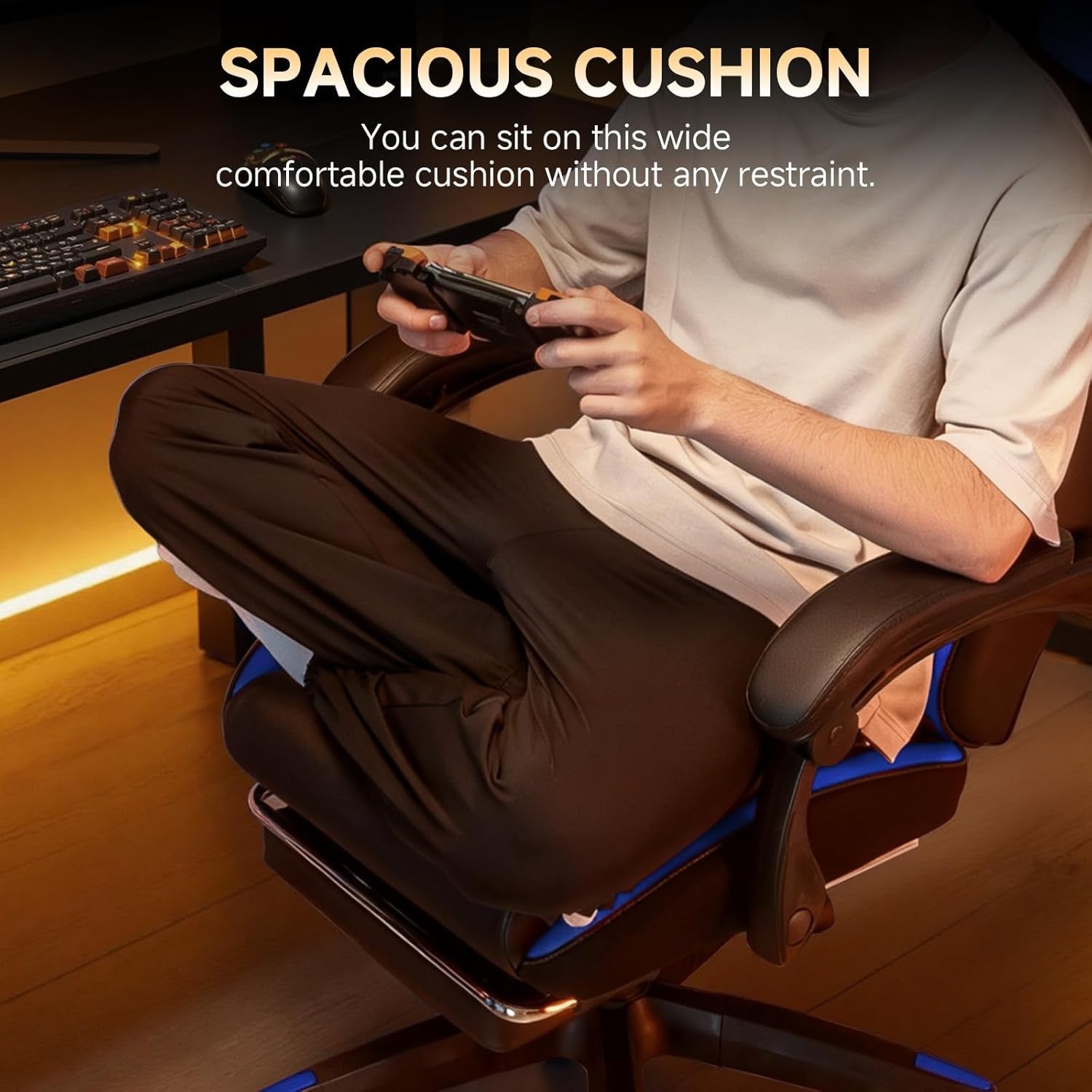 Gaming Chair High Back Leather Footrest Ergonomic Blue