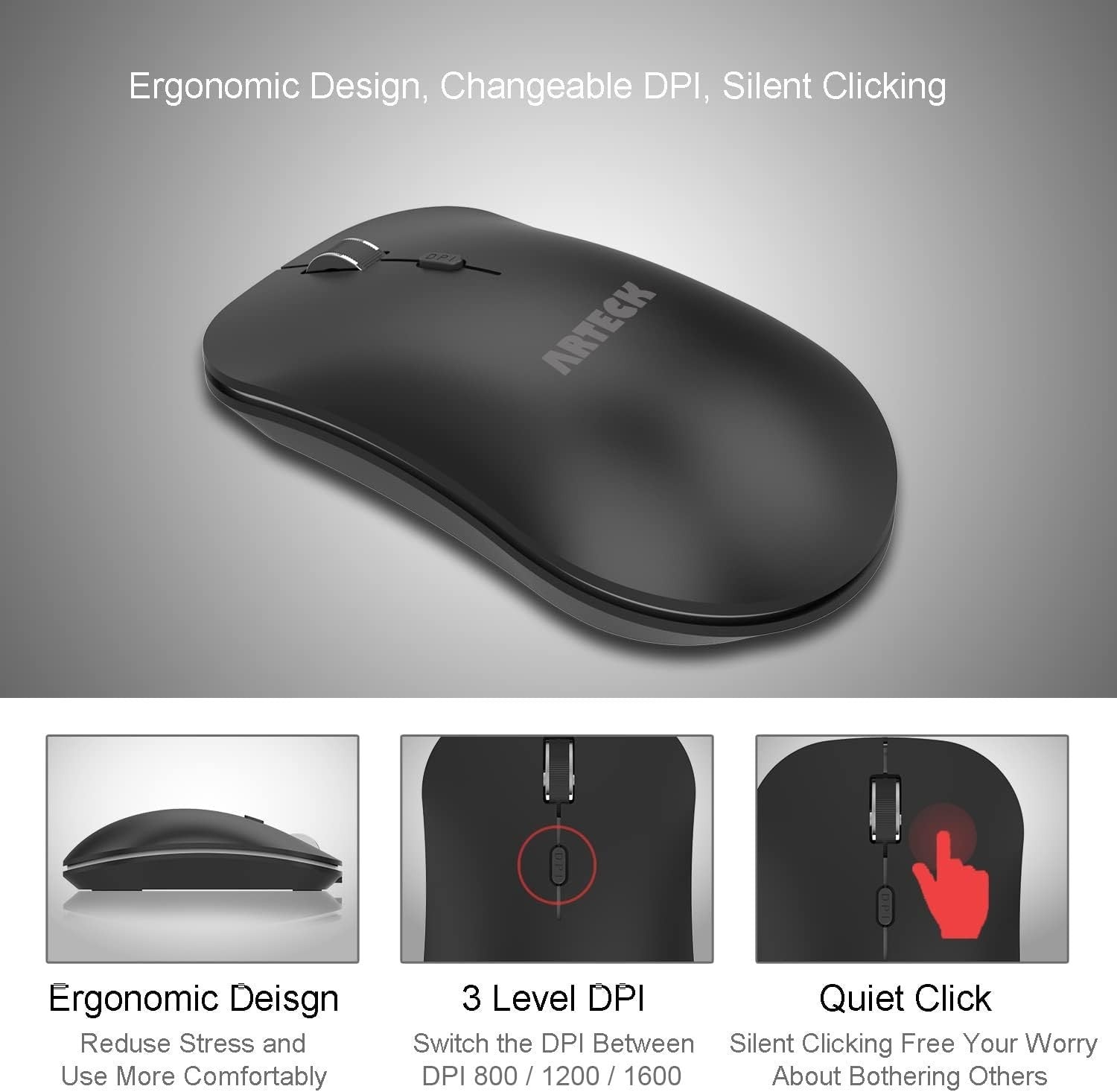 Wireless Rechargeable Mouse Silent Click 2.4G USB Ergonomic PC Laptop