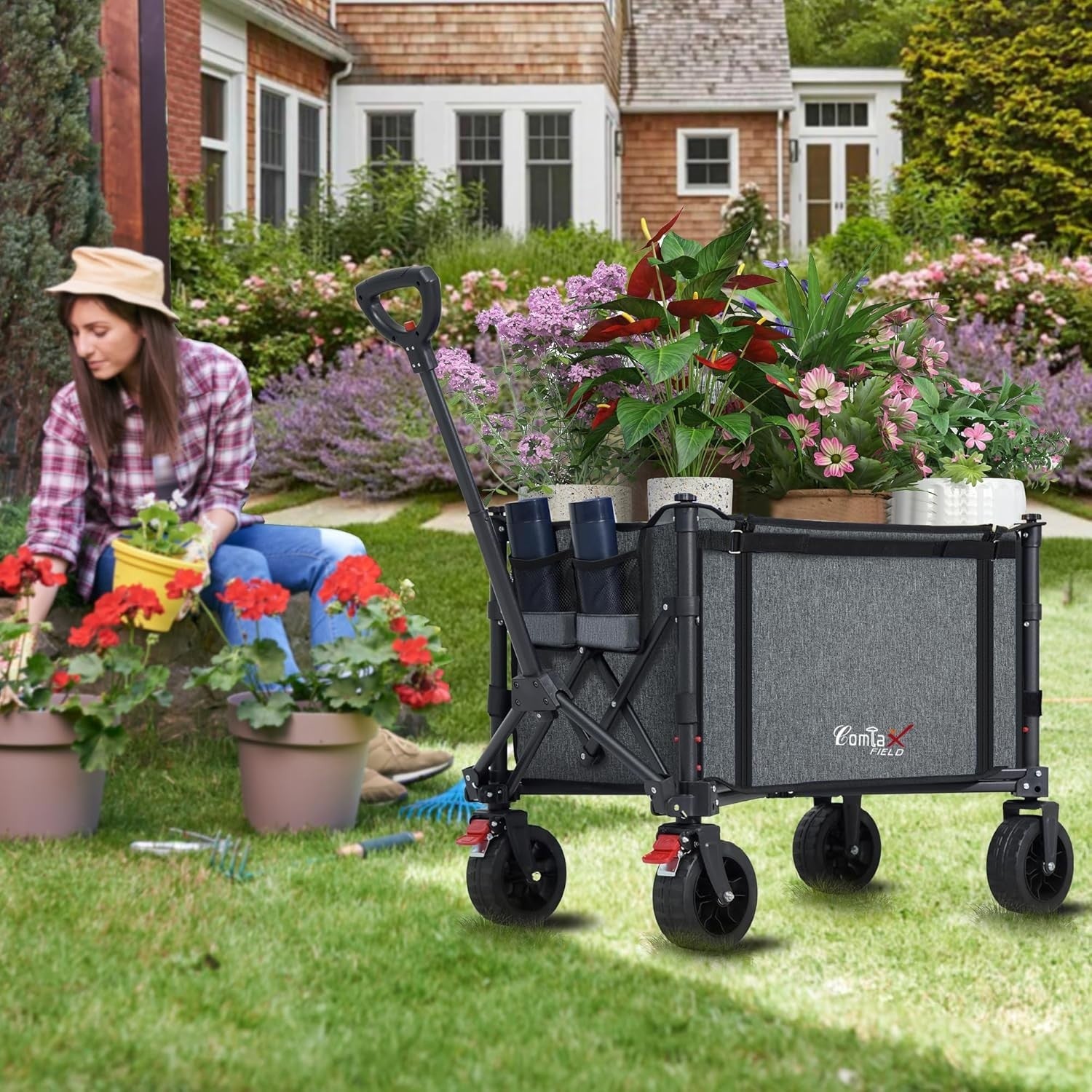 120L Folding Festival Trolley 100kg Capacity Beach Camping Wagon w/ 360° Wheels