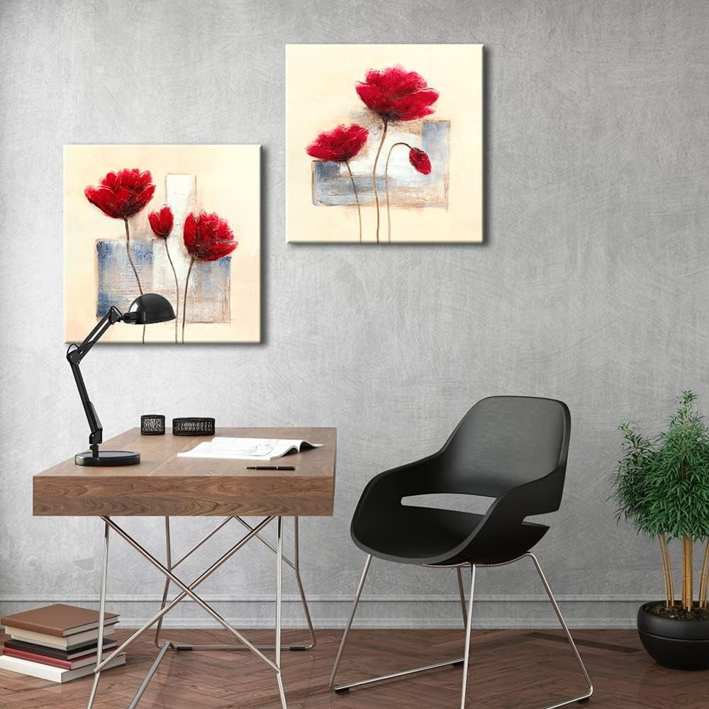 2‑Panel Abstract Floral Canvas Wall Art 12×12 in Each Modern Decor