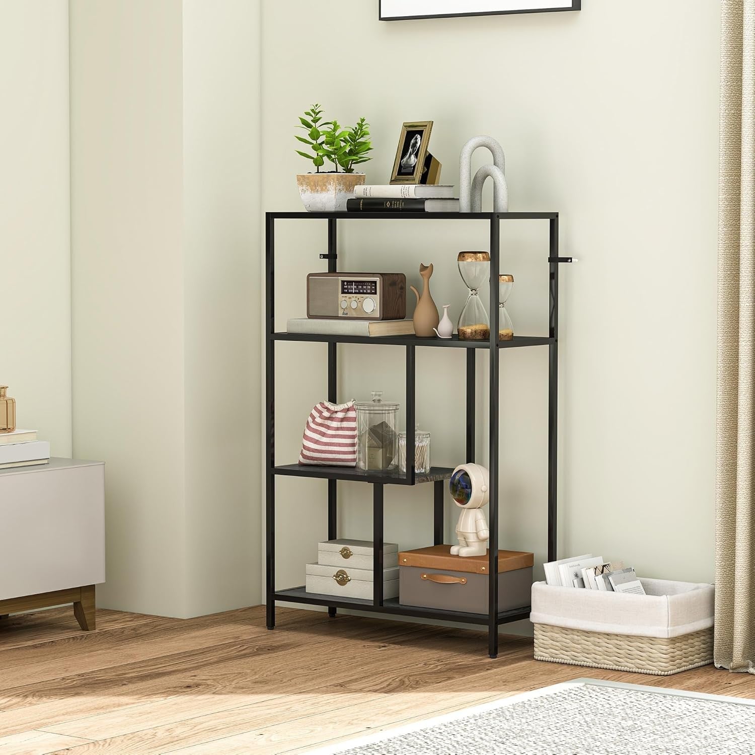 4 Tier Industrial Bookcase Charcoal Grey Metal Frame Freestanding Shelf 116cm