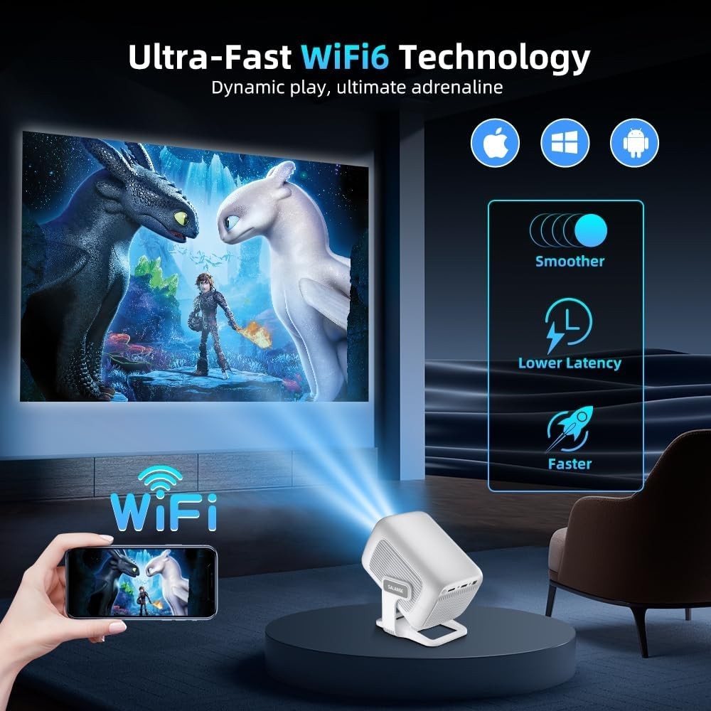 4K Smart Projector 1080P 15000L WiFi 6 Bluetooth Auto Focus