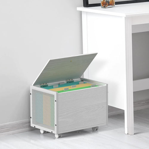 Rolling File Cabinet on Wheels Under Desk Storage Organizer Wooden White Home