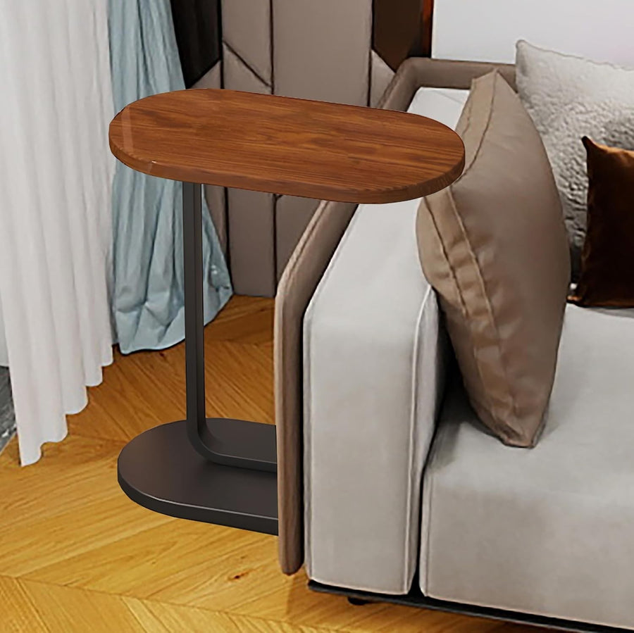 C-Shaped Side Table for Sofa or Bed, Adjustable Legs, 45x28x61cm Brown