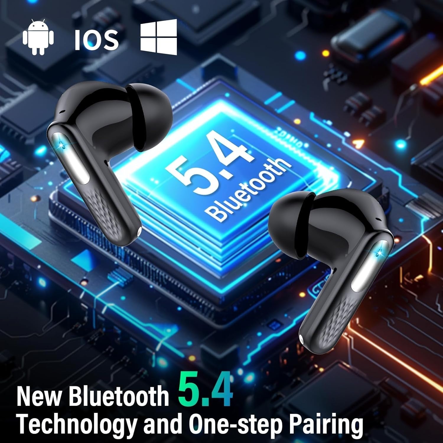 Bluetooth 5.4 Earbuds Touchscreen ANC ENC HiFi Wireless Headphones 48H