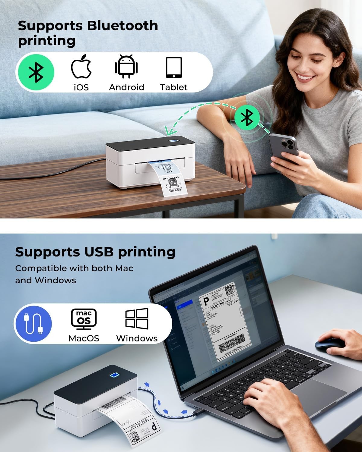 Bluetooth Shipping Printer 4x6 Thermal Wireless USB
