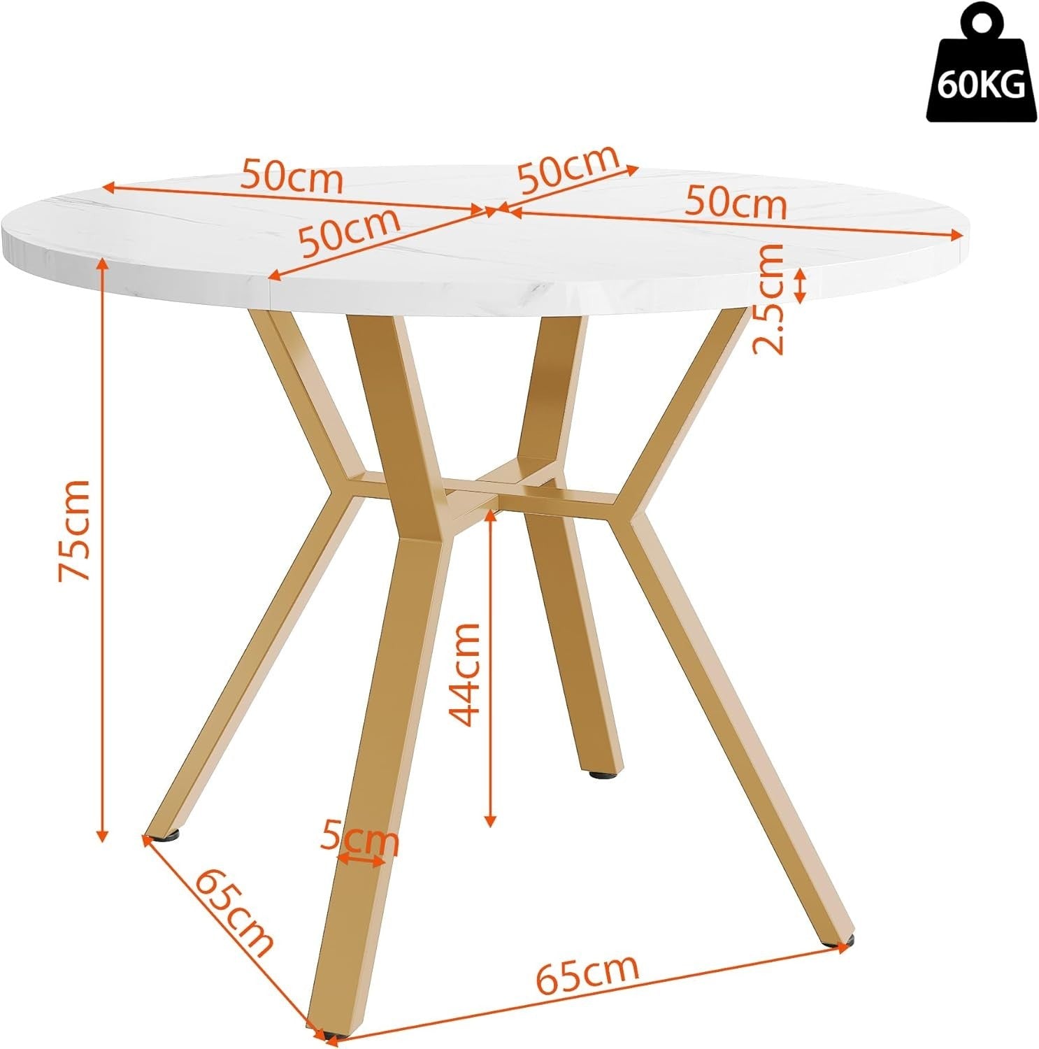 Round White Marble Dining Table Gold Legs Modern Small Kitchen 100cm