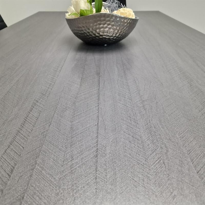 6 Seater Dining Table with 4 Black Chairs & Bench – Dark Wood Kitchen Set