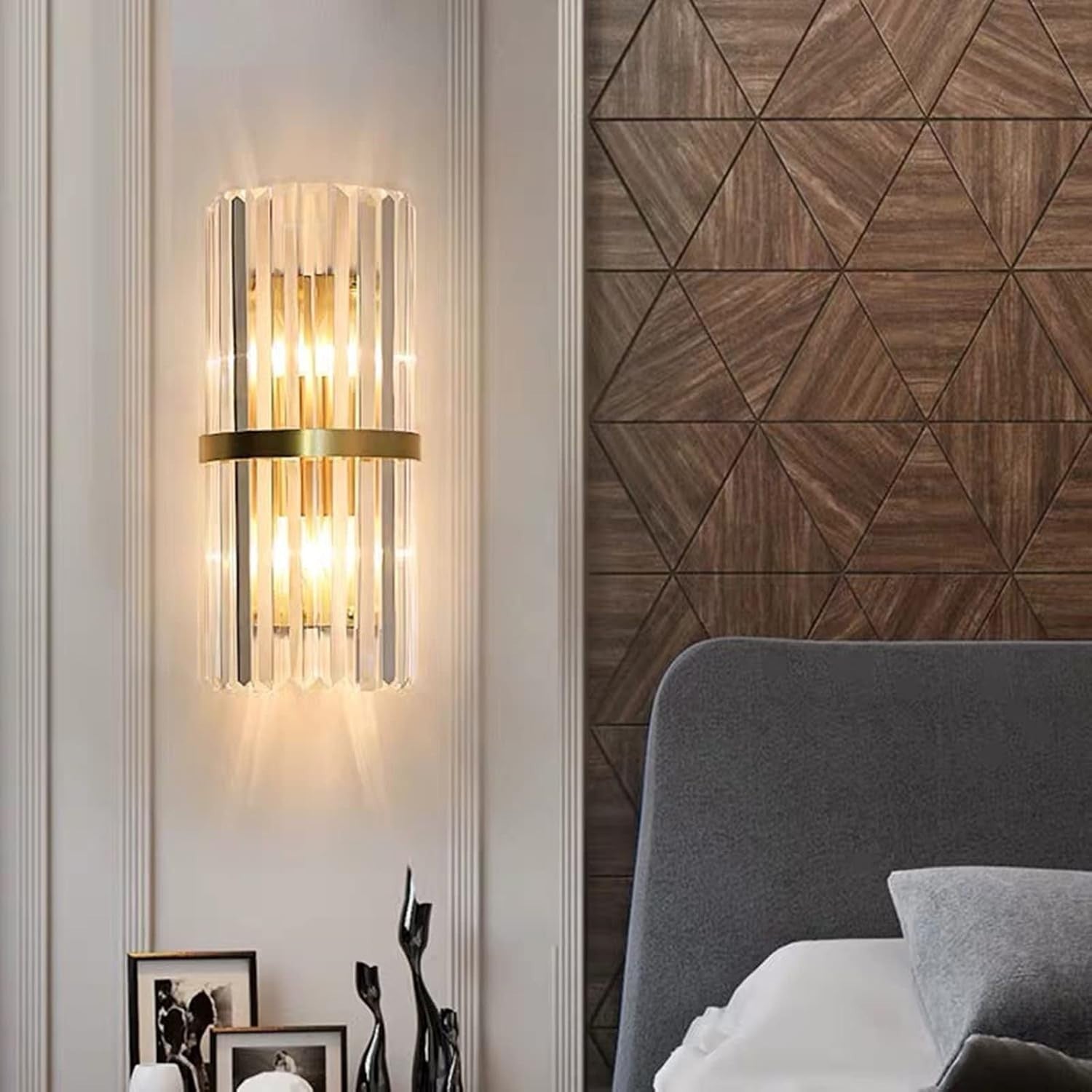 Modern Crystal Wall Sconce Light | Gold Base | Bedroom & Hallway Lighting