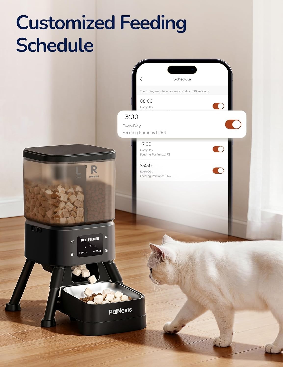 Automatic Cat Feeder 4L Dual Hopper WiFi App Control Timer Food Dispenser